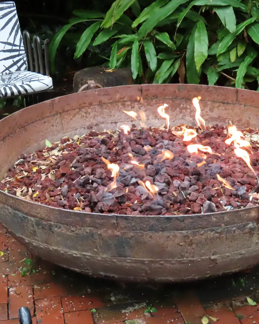 A wide fire bowl full of glowing coals.